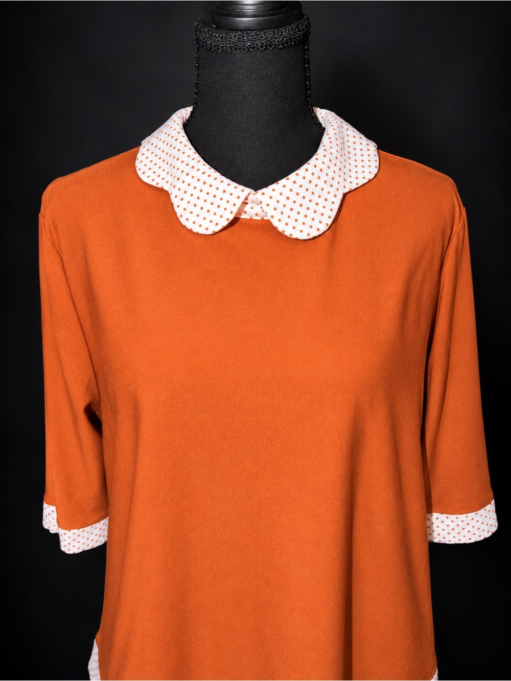 Faith and Joy Women’s XL Burnt Orange Polka Dot Peter Pan Collar Tunic Top